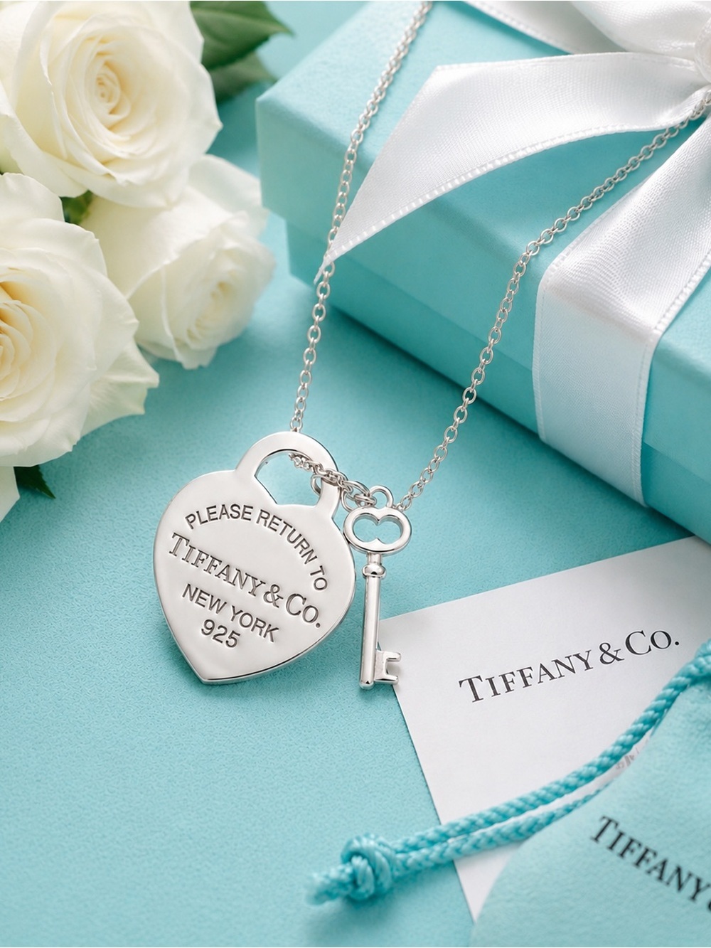 Authenticated Tiffany & Co. Return to Tiffany Heart Tag Key Necklace Pendant 16”